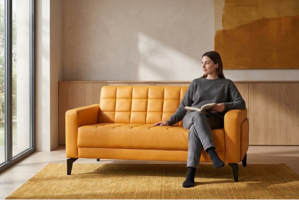 Couch Gelb 2-Sitzer Sofa Chesterfield Ledersofa Sitzmöbel Zweisitzig