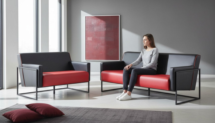 Sitzmöbel-Set 3-Sitzer 2-Sitzer Sofas Schwarz Rot Ledersofas Leder Set