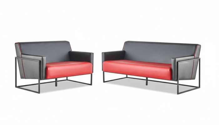 Sitzmöbel-Set 3-Sitzer 2-Sitzer Sofas Schwarz Rot Ledersofas Leder Set