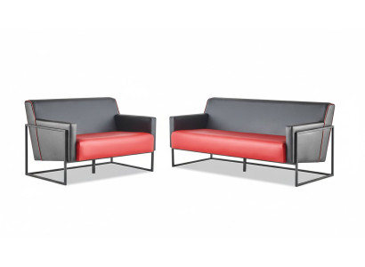 Sitzmöbel-Set 3-Sitzer 2-Sitzer Sofas Schwarz Rot Ledersofas Leder Set