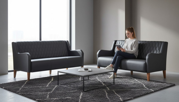 Sitzmöbel Modern Ledersofas Set 3-Sitzer Schwarz Sofa-Set Leder Holz
