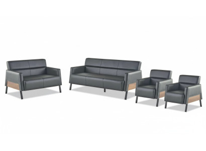 Komplett Set 3-Sitzer 2-Sitzer Sessel Schwarz Leder Lehnsessel Couch