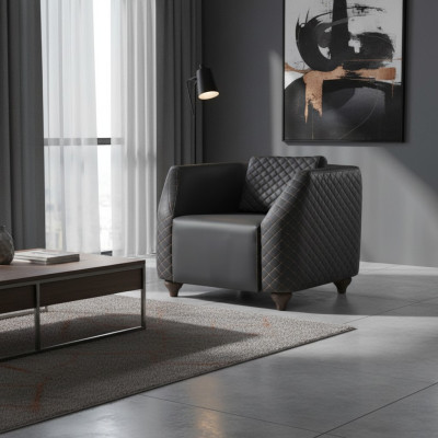 Sessel Schwarz Lehnsessel Modern Polster Leder Kissen 1-Sitzer Holz