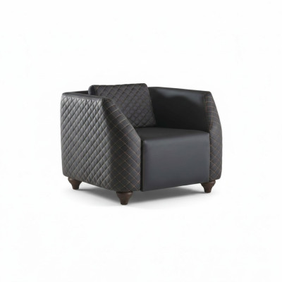 Sessel Schwarz Lehnsessel Modern Polster Leder Kissen 1-Sitzer Holz