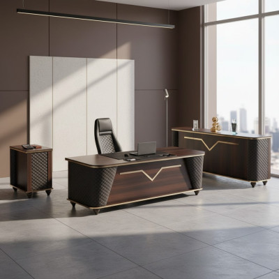Komplett Arbeitszimmer-Set Bürotisch Bürostuhl Sideboard Kommode Holz