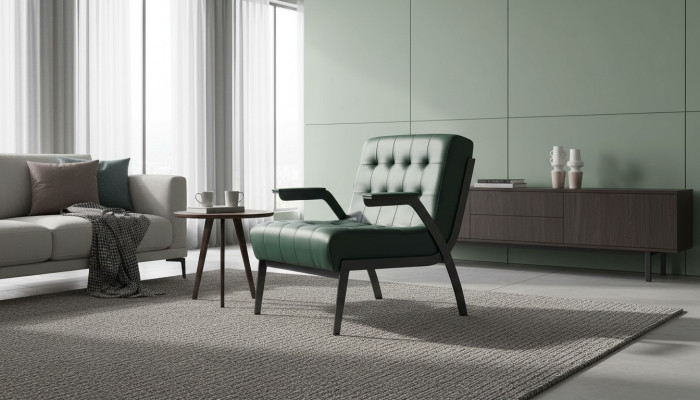 Sessel Grün Modern Design Edelstahl Leder Chesterfield Vielseitig Holz