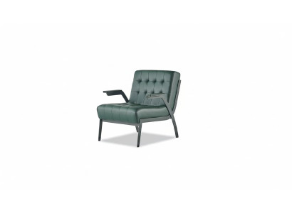 Sessel Grün Modern Design Edelstahl Leder Chesterfield Vielseitig Holz