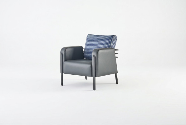 Sessel Grau Blau Polster Kissen Leder Textil Modern Edelstahl 1-Sitzer