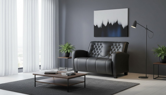 Ledesofa Chesterfield Couch 2-Sitzer Sofa Modern Zweisitzig Leder Holz