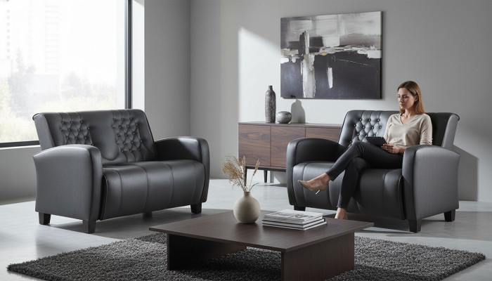Sitzmöbel-Set Chesterfield Knöpfe 2-Sitzer Sofas Modern Schwarz Holz