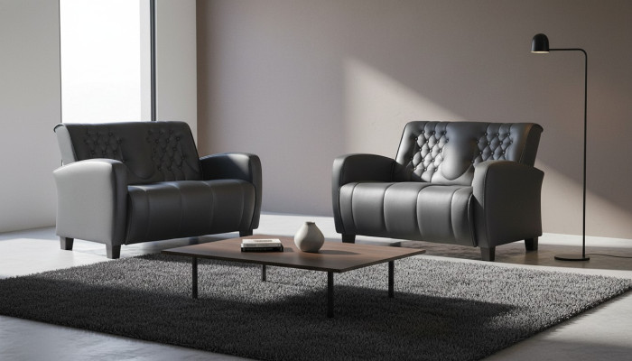 Sitzmöbel-Set Chesterfield Knöpfe 2-Sitzer Sofas Modern Schwarz Holz
