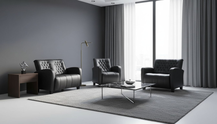 Ledersofa-Set 2-Sitzer Sessel Chesterfield Couch Schwarz Modern Knöpfe