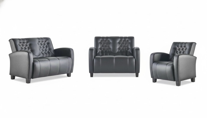 Ledersofa-Set 2-Sitzer Sessel Chesterfield Couch Schwarz Modern Knöpfe