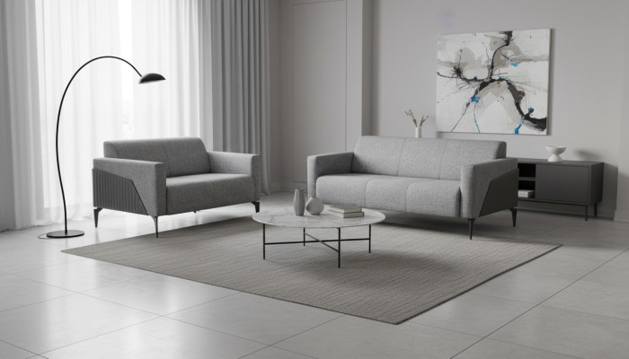Sofa-Set Sofagarnitur 3-Sitzer 2-Sitzer Grau Leder Modern Couch Textil