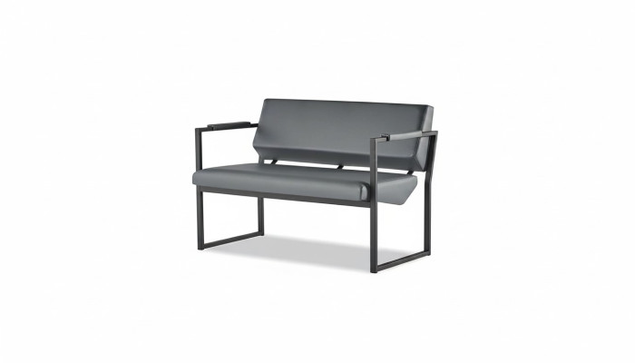 Ledesofas Couch Edelstahl 2-Sitzer Sofa Schwarz Leder Holz Zweisitzig