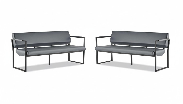 Ledersofas Set 3-Sitzer Schwarz Edelstahl Leder Modern Sofa-Set Couch