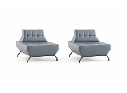 Lehnsessel Leder Edelstahl Set Sessel Art Deco Grau Moderner Chesterfield