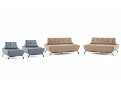 Ledesofas Set 2-Sitzer Sessel Beige Grau Chesterfield Sofas Edelstahl