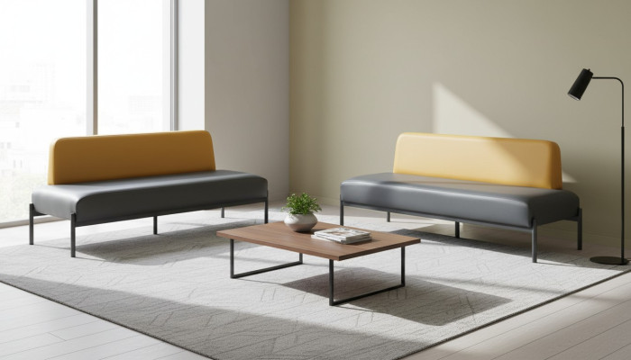 Sitzmöbel Set 3-Sitzer Schwarz Gelb Art Deco Ledersofas Edelstahl Holz