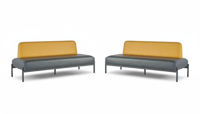 Sitzmöbel Set 3-Sitzer Schwarz Gelb Art Deco Ledersofas Edelstahl Holz