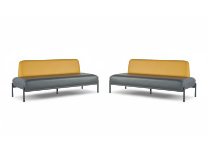 Sitzmöbel Set 3-Sitzer Schwarz Gelb Art Deco Ledersofas Edelstahl Holz