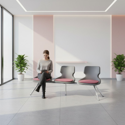 Büroeinrichtung Bürostühle Arbeitszimmer Schwarz Bordeaux 3-Sitzer Modern