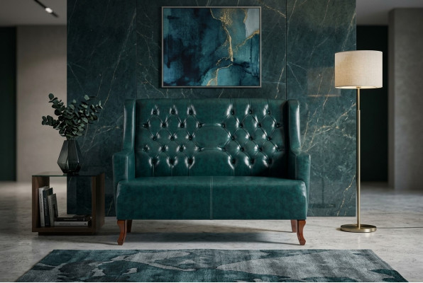 Ledersofa Grün Chesterfield Klassisch Leder Holz Weich Vielseitig Zweisitzig