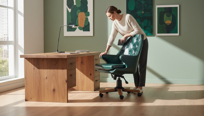 Arbeitszimmer Bürostuhl Rollen Grün Knöpfe Klassisch Leder Chesterfield