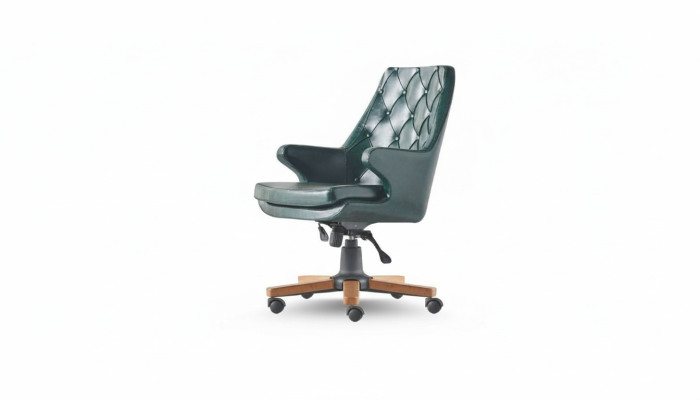 Arbeitszimmer Bürostuhl Rollen Grün Knöpfe Klassisch Leder Chesterfield