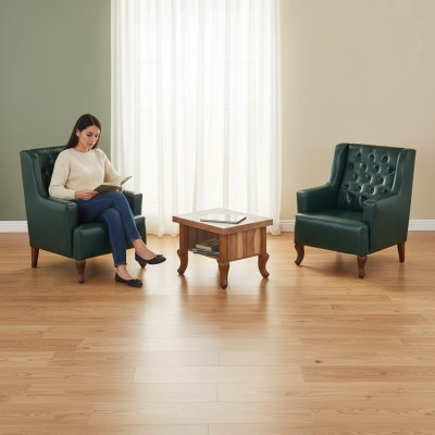 Sitzmöbel Set Chesterfield Sessel Grün Couchtisch Braun Leder Klassisch
