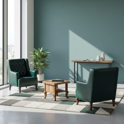 Sitzmöbel Set Chesterfield Sessel Grün Couchtisch Braun Leder Klassisch