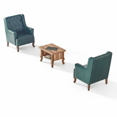 Sitzmöbel Set Chesterfield Sessel Grün Couchtisch Braun Leder Klassisch