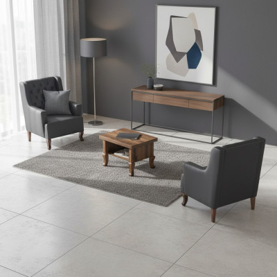 Sitzmöbel Sessel Couchtisch Set Schwarz Braun Chesterfiedl Klassisch