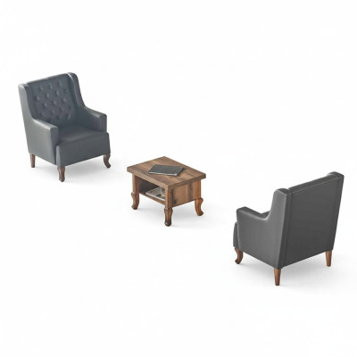 Sitzmöbel Sessel Couchtisch Set Schwarz Braun Chesterfiedl Klassisch