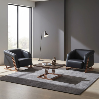 Sitzmöbel Sessel Couchtisch Schwarz Braun Bronze Leder Modern Edelstahl