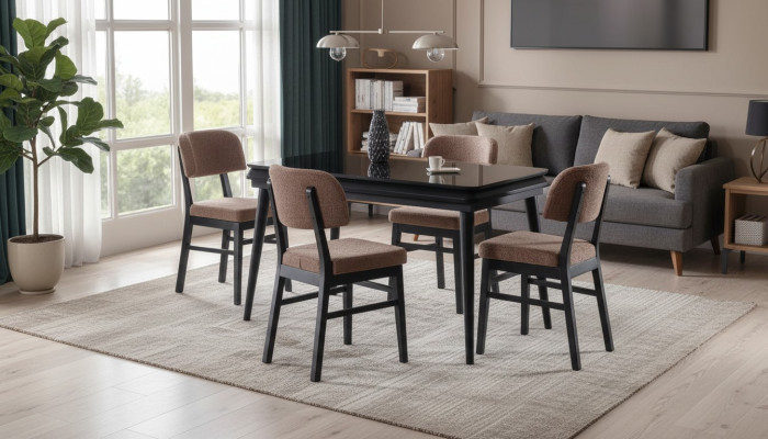 Esszimmer-Set 5tlg. Esstisch 4x Stühle Modern Design Schwarz Luxus Set