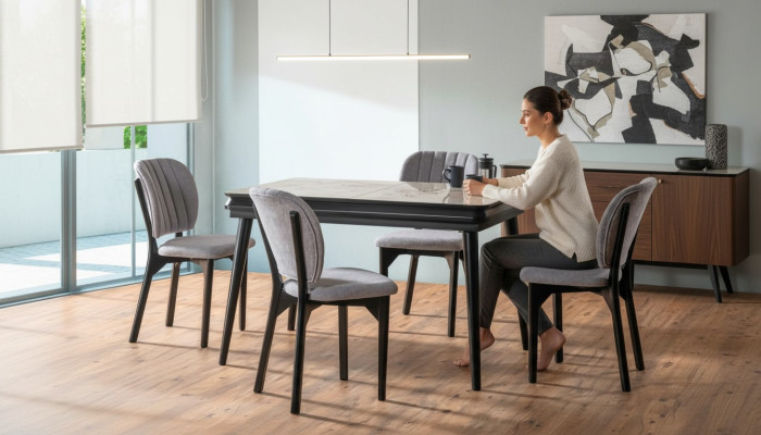Esstisch 4 x Stühle Esszimmer Set Essgruppe Luxus Stuhle Tisch 5tlg.