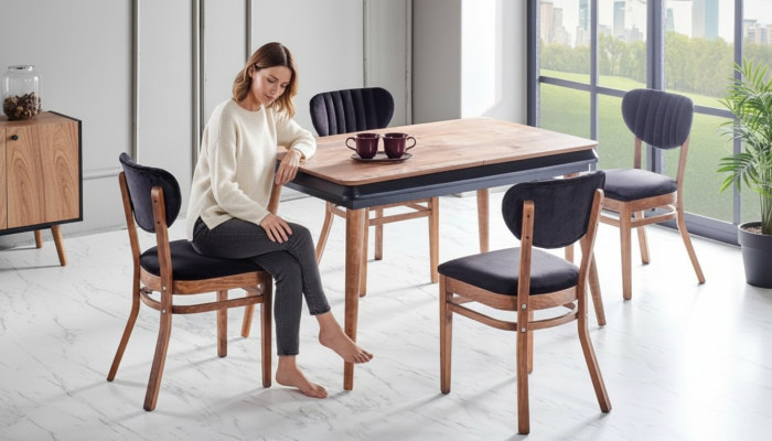 Esszimmer-Set 5tlg. Esstisch 4x Stühle Modern Design Schwarz Luxus Set