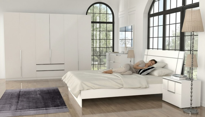Schlafzimmer Ausstattung Set Möbel Komplett Bett 2x Nachttisch Schrank 5tlg