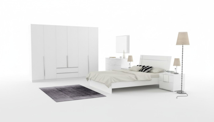 Schlafzimmer Ausstattung Set Möbel Komplett Bett 2x Nachttisch Schrank 5tlg