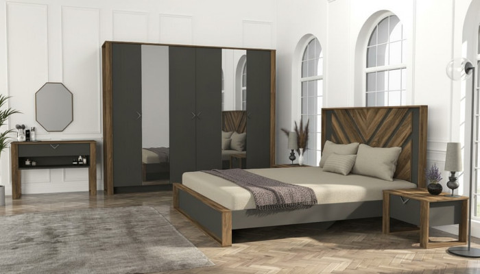 Schlafzimmereinrichtung Schlafzimmer Set Komplettschlafzimmer Braun Modern 5tlg