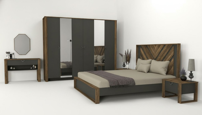 Schlafzimmereinrichtung Schlafzimmer Set Komplettschlafzimmer Braun Modern 5tlg