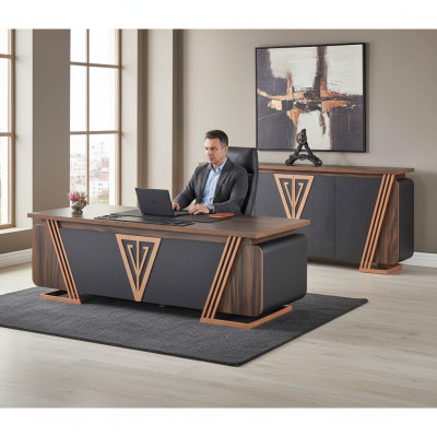 Büroeinrichtung Schreibtisch Bürostuhl Sideboard Schwarz Braun Bürotisch