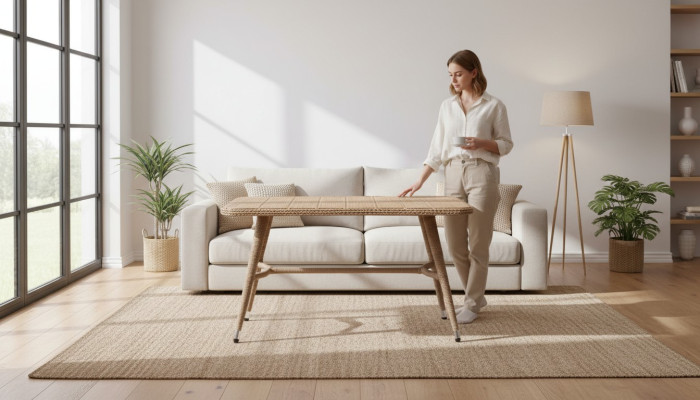 Couchtisch Braun Luxus Möbel Terrasse Design Hochwertig Rattan Rechteckig Modern