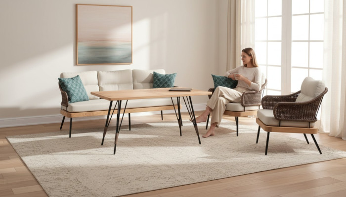 Gartenmöbel Beige Garten Rattan Garnitur Couchtisch Sessel Sofa 3 Sitzer 3tlg