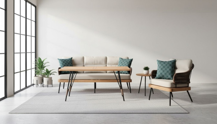 Gartenmöbel Beige Garten Rattan Garnitur Couchtisch Sessel Sofa 3 Sitzer 3tlg
