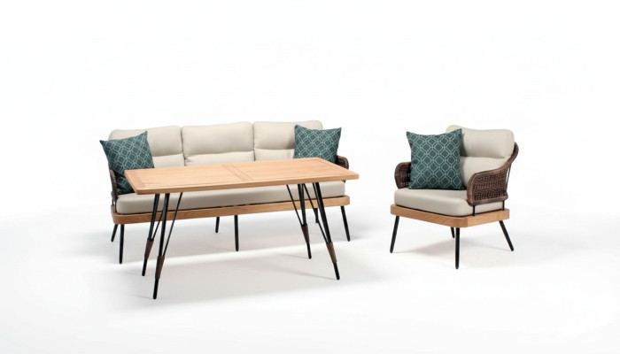 Gartenmöbel Beige Garten Rattan Garnitur Couchtisch Sessel Sofa 3 Sitzer 3tlg