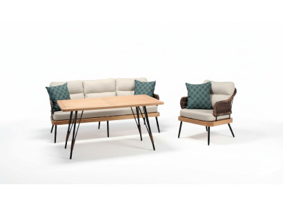 Gartenmöbel Beige Garten Rattan Garnitur Couchtisch Sessel Sofa 3 Sitzer 3tlg