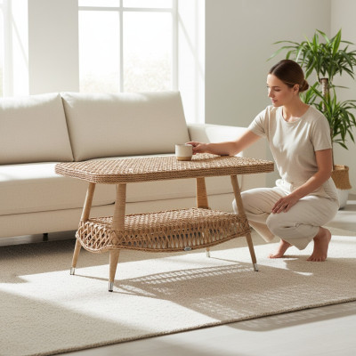 Couchtisch Luxus Braun Moderner Tisch Design Kaffeetisch Rattan Beistell