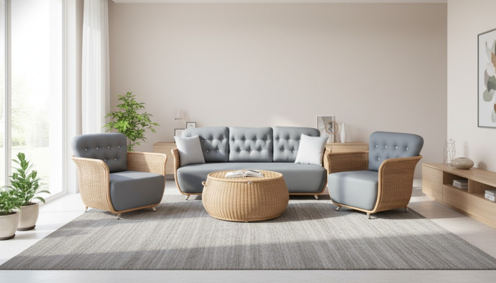 Gartenmöbel  Robuste Garten Rattan Garnitur Couchtisch 2x Sessel Sofa 3-Sitzer